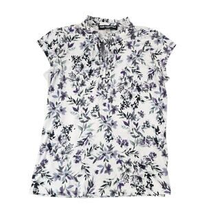 Karl Lagerfeld Paris sz medium purple white gray floral blouse ruffle bow